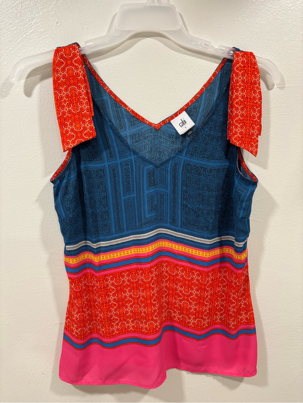 CAbi Sleeveless V-Neck Tank in Blue, Red & Pink